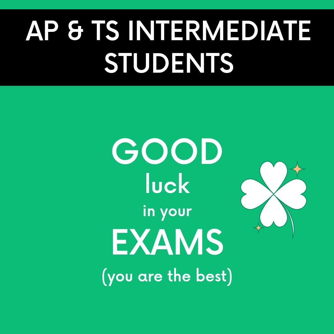 Sending my best wishes to all AP and TS intermediate students as they tackle their final exams! You've worked hard, and I believe in your abilities to excel. #GoodLuck #YouGotThis #IntermediateExams' #tsinterexams #apinterexams