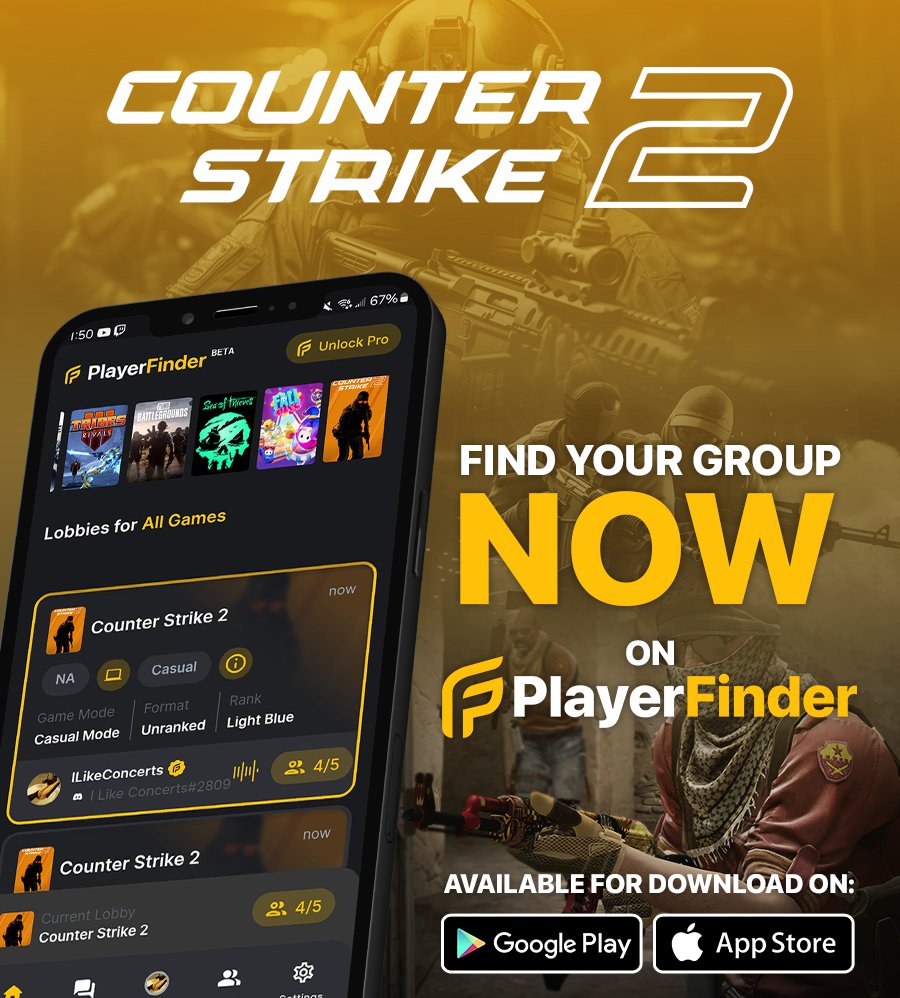 Good news everyone! #counterstrike 2 has been added to PlayerFinder! Find the best gaming group for you today!

PlayerFinder is available for download on Apple App Store &amp; Google Play!

#CS2 #FPS #gamingcommunity