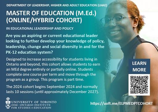 GrisardeSimone's tweet photo. Forward to your networks!  Applications open for the part-time, online Educational Leadership MEd at OISE. Study remotely and collaborate with other educators.  Visit https://t.co/Pj746RgL1t and also come to the Virtual Open House on Sat Mar 2. https://t.co/sOh6prI5B3