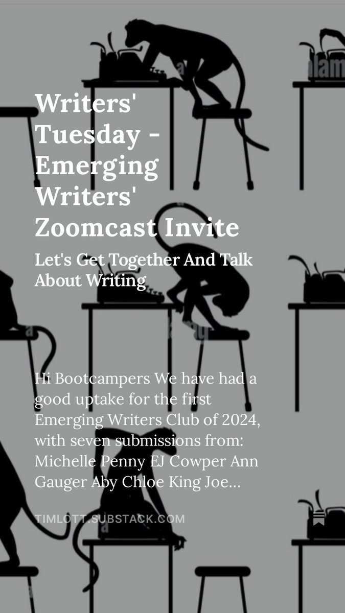 Writers' Tuesday - Emerging Writers' Zoomcast Invite open.substack.com/pub/timlott/p/…
