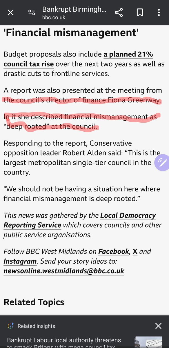 Birmingham's woes are not simply due to equal pay claims or gov funding cuts. Years of Labour's profligacy have sown the seeds of this crisis. Time for sound financial principles and individual responsibility to take place.  Even the officers said it deep rooted within Brum CC.