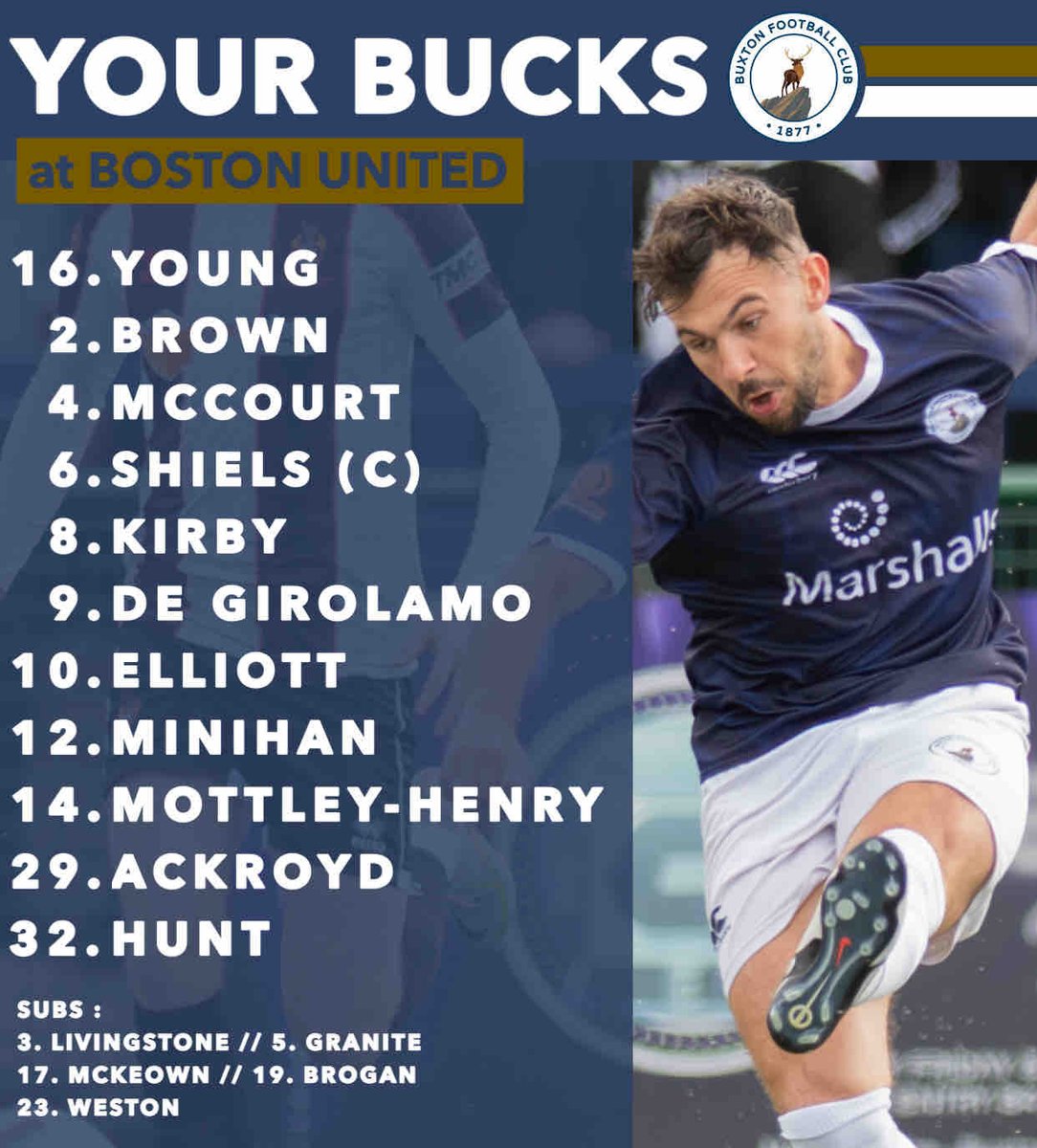 📋⚽️ | 𝗧𝗘𝗔𝗠 𝗡𝗘𝗪𝗦

Connor Brown, Luke Shiels and Diego De Girolamo are recalled as part of five changes for the Bucks this evening. 

Live updates here from 7:45pm. 👍🏼⚽️

#UpTheBucks | #TeamBuxton