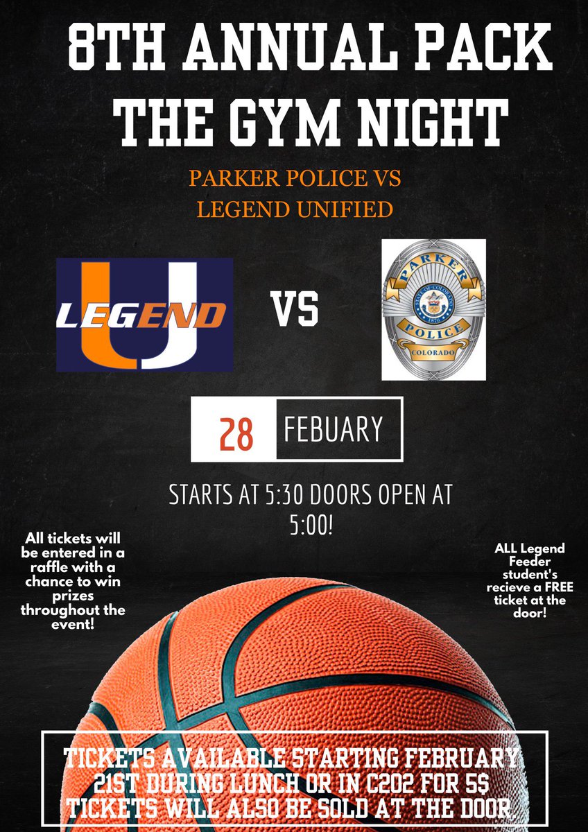 Legend Unified (@legendunified) on Twitter photo Let’s go!!! Get your tickets now for our 8th Annual #PackTheGymNight vs <a href="/ParkerPolice/">Parker Police Dept.</a> We hear they’ve done some recruiting to take us down for the first time ever. Come watch us show them we are still the ballers around here! #TitanInclusion <a href="/dcsdk12/">Douglas County School District</a> <a href="/SteveAtwater27/">Steve Atwater</a> <a href="/gbolles72/">Garett Bolles</a> Let’s go!!! Get your tickets now for our 8th Annual #PackTheGymNight vs <a href="/ParkerPolice/">Parker Police Dept.</a> We hear they’ve done some recruiting to take us down for the first time ever. Come watch us show them we are still the ballers around here! #TitanInclusion <a href="/dcsdk12/">Douglas County School District</a> <a href="/SteveAtwater27/">Steve Atwater</a> <a href="/gbolles72/">Garett Bolles</a>