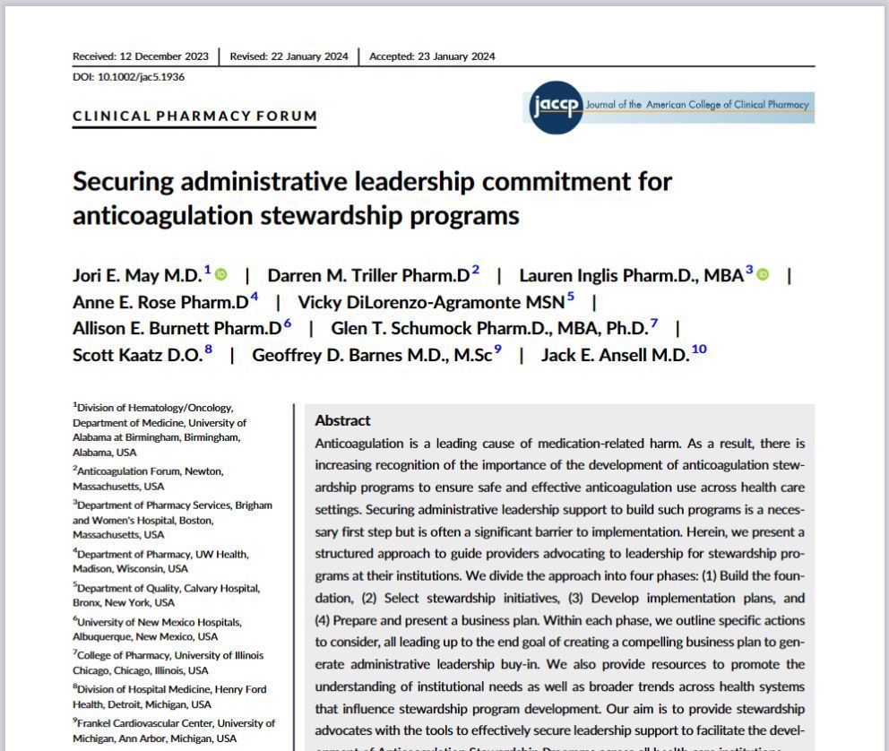 Must read! In a recent article in <a href="/JACCPJournal/">JACCP</a> we outline crucial C-level support tactics for #ACStewardship.

Read here: bit.ly/433Hyff 

<a href="/ACCP/">ACCP</a> <a href="/ASHPOfficial/">ASHP</a> <a href="/jori_may/">Jori May, MD</a> @aburnett_PharmD <a href="/GBarnesMD/">Geoff Barnes</a> <a href="/UICPharmDean/">Dean Glen Schumock</a> <a href="/AAllenPharmD/">Arthur Allen</a> @connors_md <a href="/lauren_inglis_/">Lauren Inglis</a> <a href="/acforum_darren/">Darren Triller</a>
