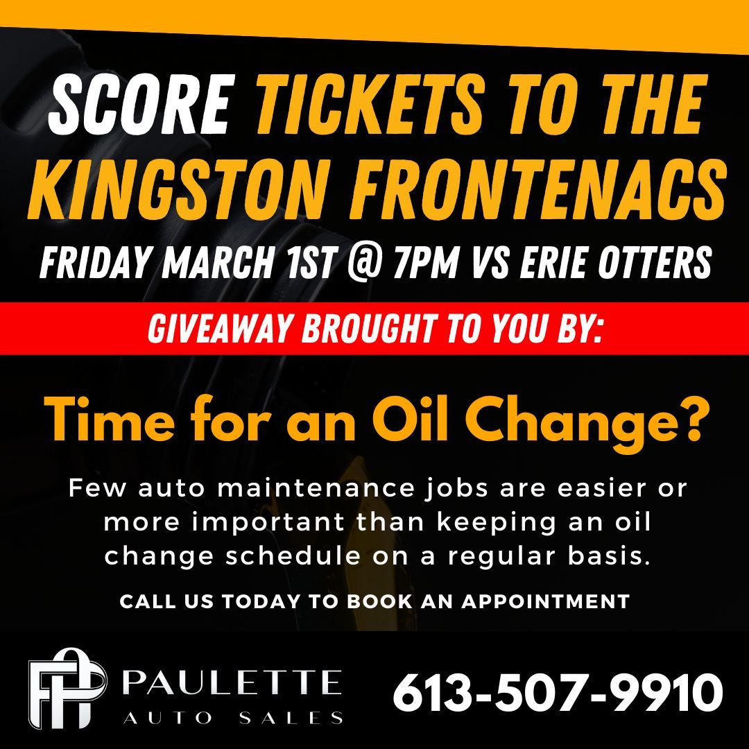 PauletteAuto's tweet image. 🏒🥅 It's another Kingston Frontenacs Giveaway on our Facebook Page! Interested in tickets for Friday, March 1st? Head over to our page and find this post. We have multiple tickets up for grabs!