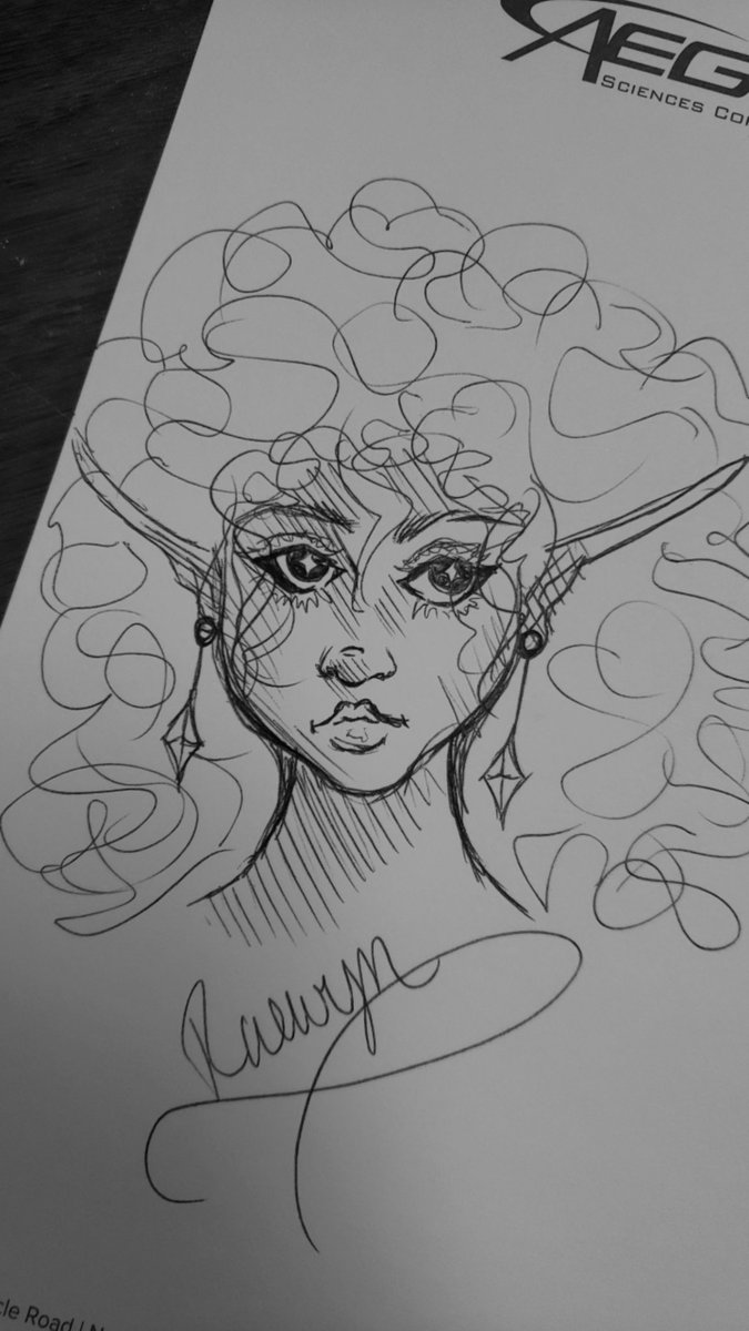 rayne_rhiannyn's tweet photo. I know one of her eyes are crooked - but not bad for a pen-only sketch while stuck at work with no A/C ๐
@opalreyne #asoultoguide #opalreyne #duskwalkerbrides #elf #raewyn #fanart #pensketch #sketches https://t.co/9tzAPKGns7