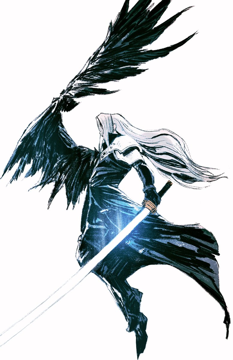 sephiroth 1boy weapon sword long hair male focus holding wings  illustration images