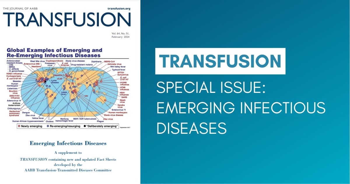 AABB’s Transfusion Transmitted Diseases Committee is pleased to announce the publication of an updated and comprehensive library of Emerging Infectious Disease (EID) Fact Sheets in a special issue of #Transfusion. 

Take a look:  bit.ly/3uYmbix 

#BloodSafety #BloodBank