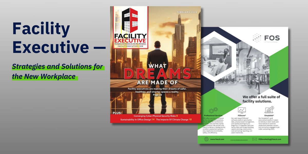 The latest @facilityexec issue is live with a new logo & tag line — Strategies & Solutions for the New Workplace. At FOS we embody that tagline, as a resource for #FacilityManagers looking for solutions that will empower their #facilities. Learn more:
hubs.la/Q02mfSkk0