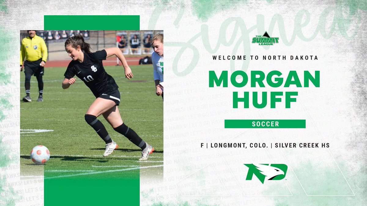 Excited to welcome Morgan Huff to UND! · Member of Rapids ECNL Club Team · 2023 First Team All-Conference and Class 4A All-State Honorable Mention · Scored 16 goals and had 10 assists in her prep career #UNDproud | #LGH