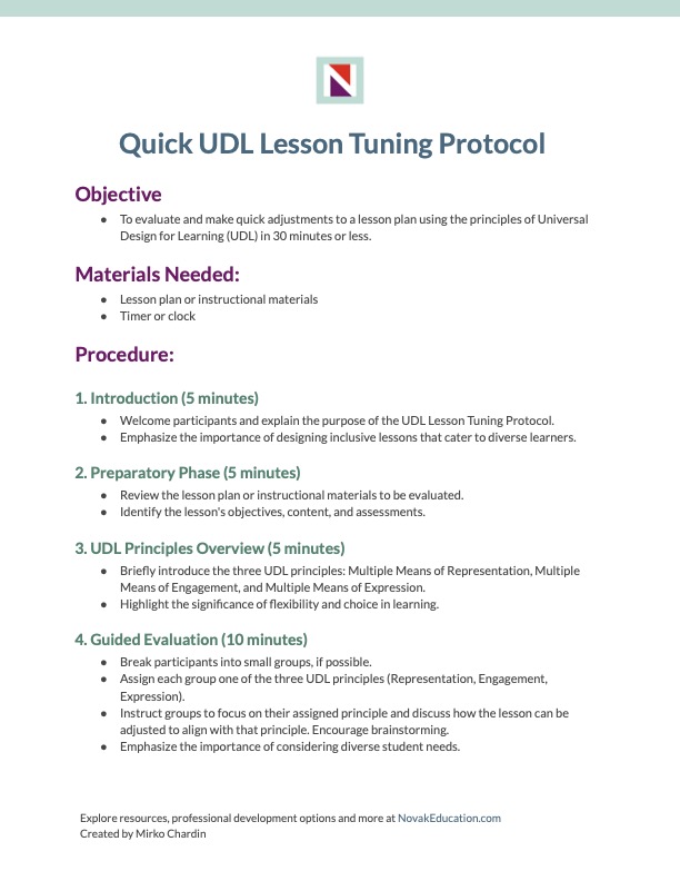 With this protocol, from <a href="/MirkoMilk/">Mirko</a>, leaders can quickly and effectively review lesson plans or instructional materials and teachers can ensure that their lessons are designed to meet the diverse needs of all learners.

Protocol for Leaders bit.ly/3SR5Bcx