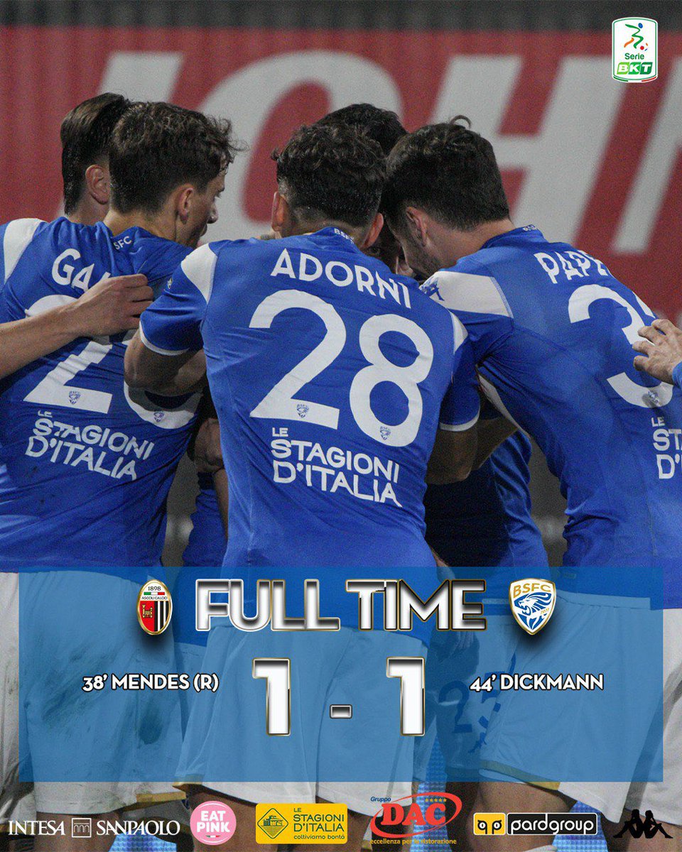 BresciaOfficial's tweet photo. 90’ | FULL TIME 🔚
Termina 1-1 tra Ascoli e Brescia ⚪️🔵
#ASCBRE #ForzaBrescia #SerieBKT https://t.co/1NftuDqjhe