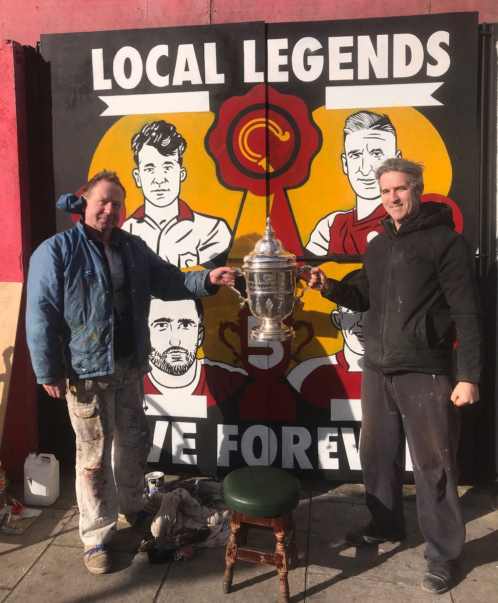 tweetCreactive's tweet photo. A bit of street art in Inchicore courtesy of St Patrick's Athletic FC and McDowells pub in Dublin. Good fun working with Ger Crowley cartoonist on this. The mural celebrates the clubs 5 FAI Cup wins.
Once a Saint, always a Saint as they say!
#StPatsFC #sseeirtricityleague #loi https://t.co/5RxhiPjEUd