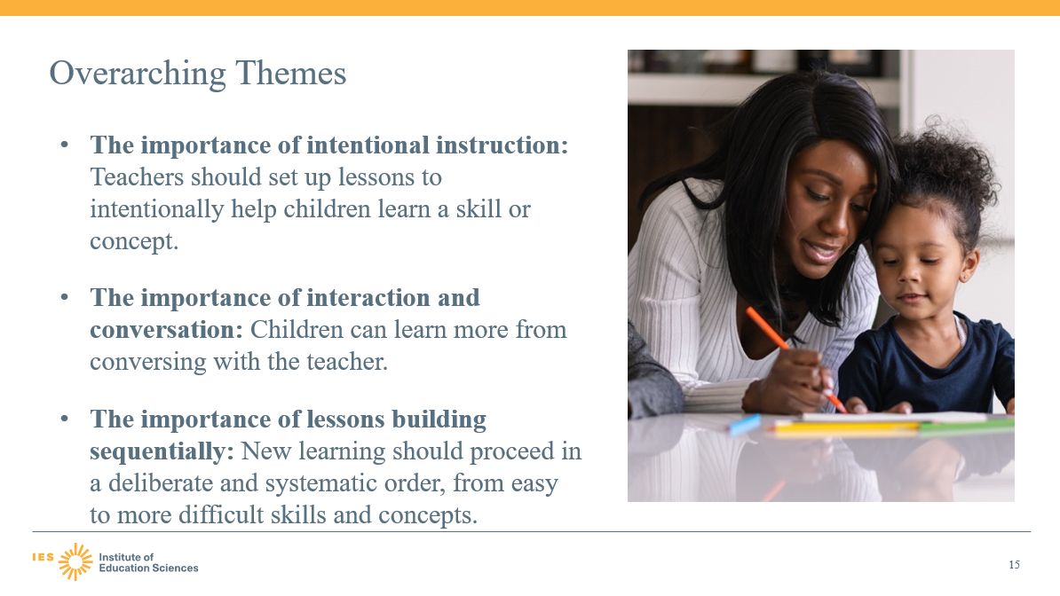 TheNCSI's tweet photo. The importance of intentional instruction, interaction, conversation &amp; lesson building are just a few themes we’re covering on today’s Research to Practice webinar session – exploring What Work’s Clearing House practice guide on preparing young children for school. https://t.co/SioXOILVjV