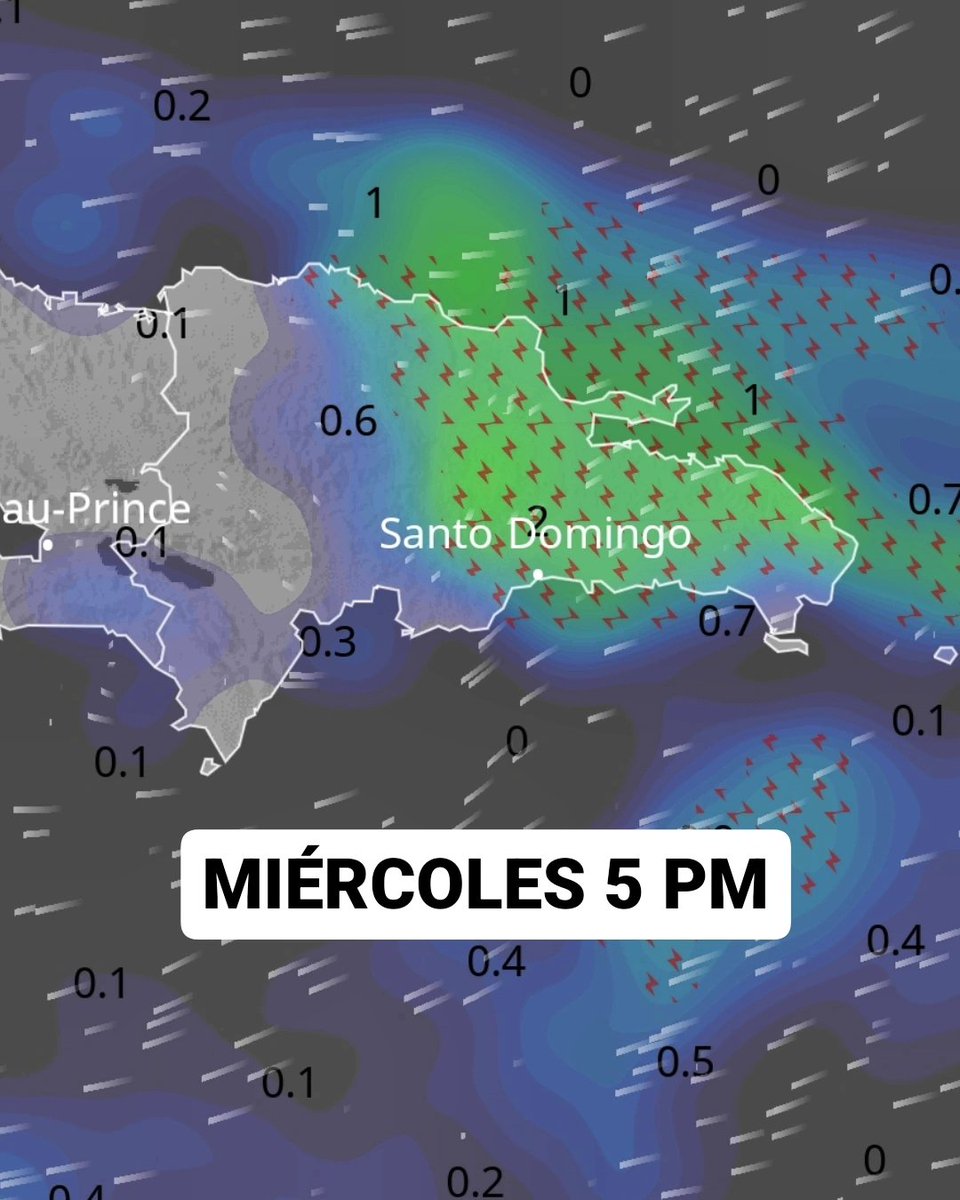 🔴TOMEN NOTA🔴
La combinación del sistema frontal número 30 y los vientos húmedos del Atlántico está influyendo en República Dominicana con períodos lluviosos: el potencial de inundaciones aumentará en las próximas 24 horas debido a las lluvias que ocurrirán en gran parte del