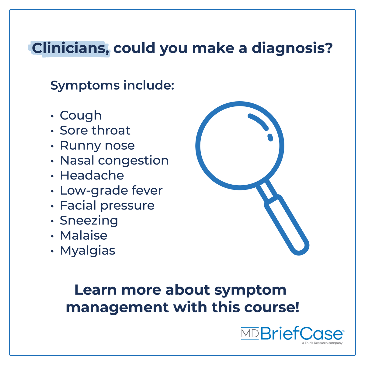 How would you manage these symptoms? Comment with your diagnosis.

Take the course now: ow.ly/8Wxk50QH9iQ

#accreditedcme #CME #SymptomSleuth #Knowledge  #CMECourses #MedicineInnovation #diagnosis #physician #pharmacist