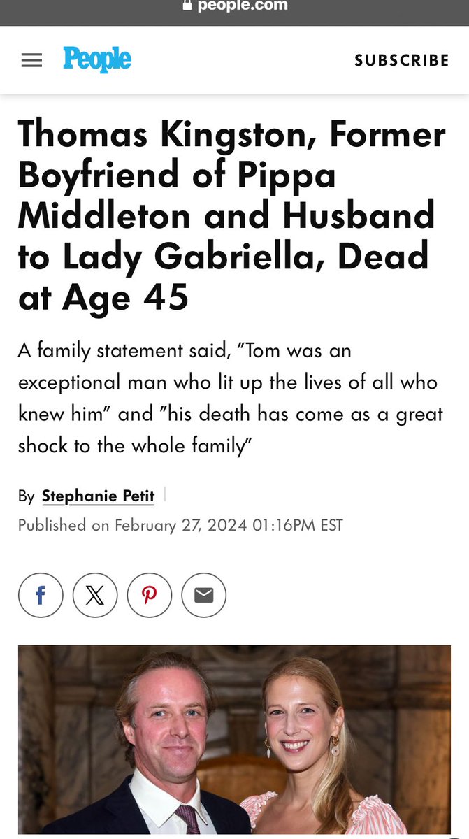 Since it’s been announced that Thomas Kingston died suddenly yesterday, it makes sense why #PrinceWilliam pulled out of the memorial service. William is close to Lady Gabriella &amp; her brother-he asked her to represent him at King Constantine’s funeral.  #PrinceandPrincessofWales