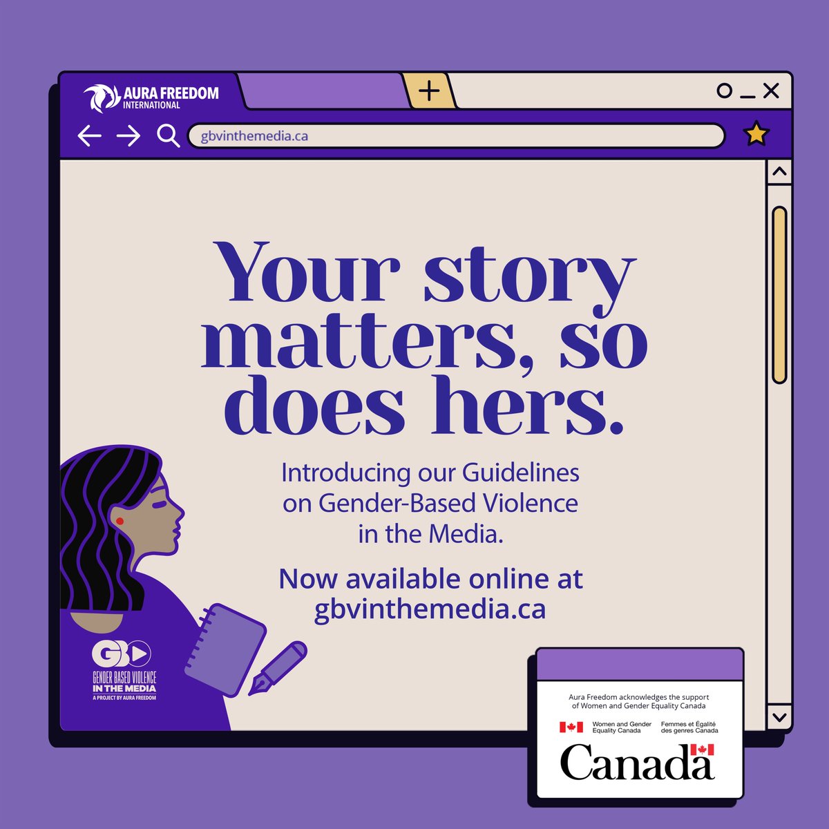 @AuraFreedom has released their Guidelines on #GBV in the Media. We're so proud to be a part of the pan-Canadian network that informed this important project to support journalists to report on GBV responsibly & transformatively. Download the guidelines at gbvinthemedia.ca