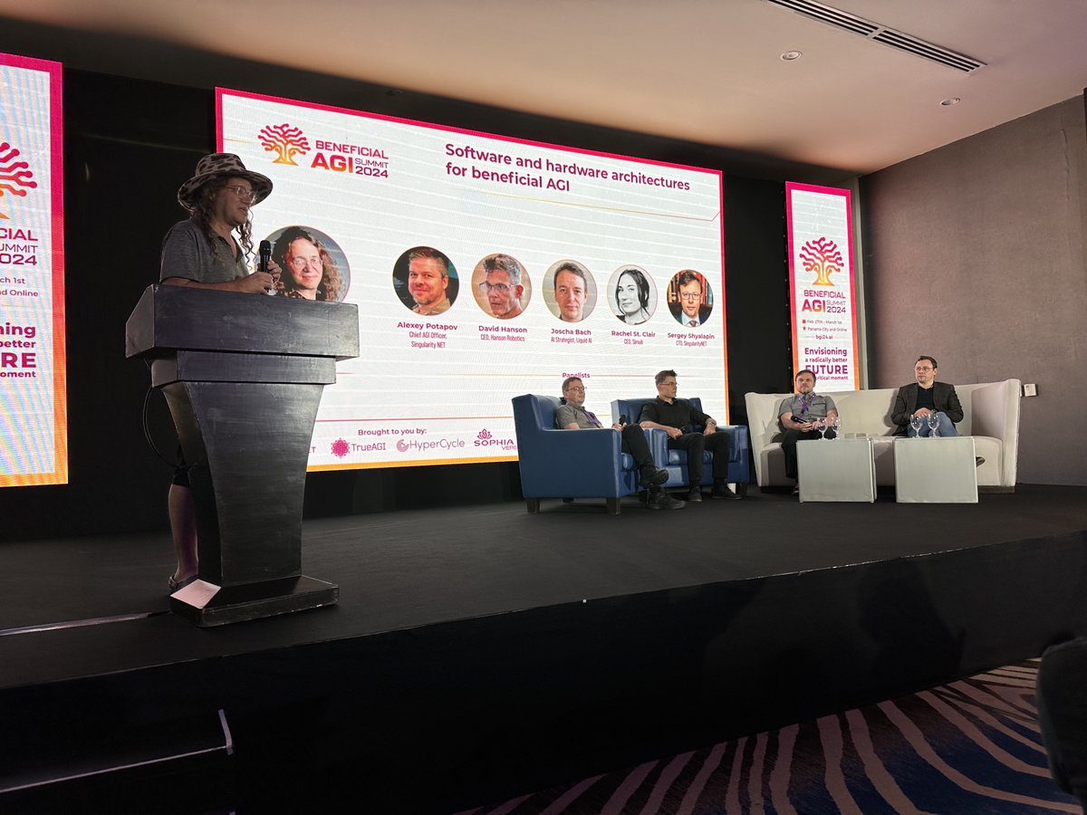 SingularityNET's tweet photo. Now at #BGI24 — Hear from our panel of experts about the key approaches pursued today toward the technical development of AGI systems.

Watch LIVE: https://t.co/8mWXPWYiLw https://t.co/P4MSNPFDnh