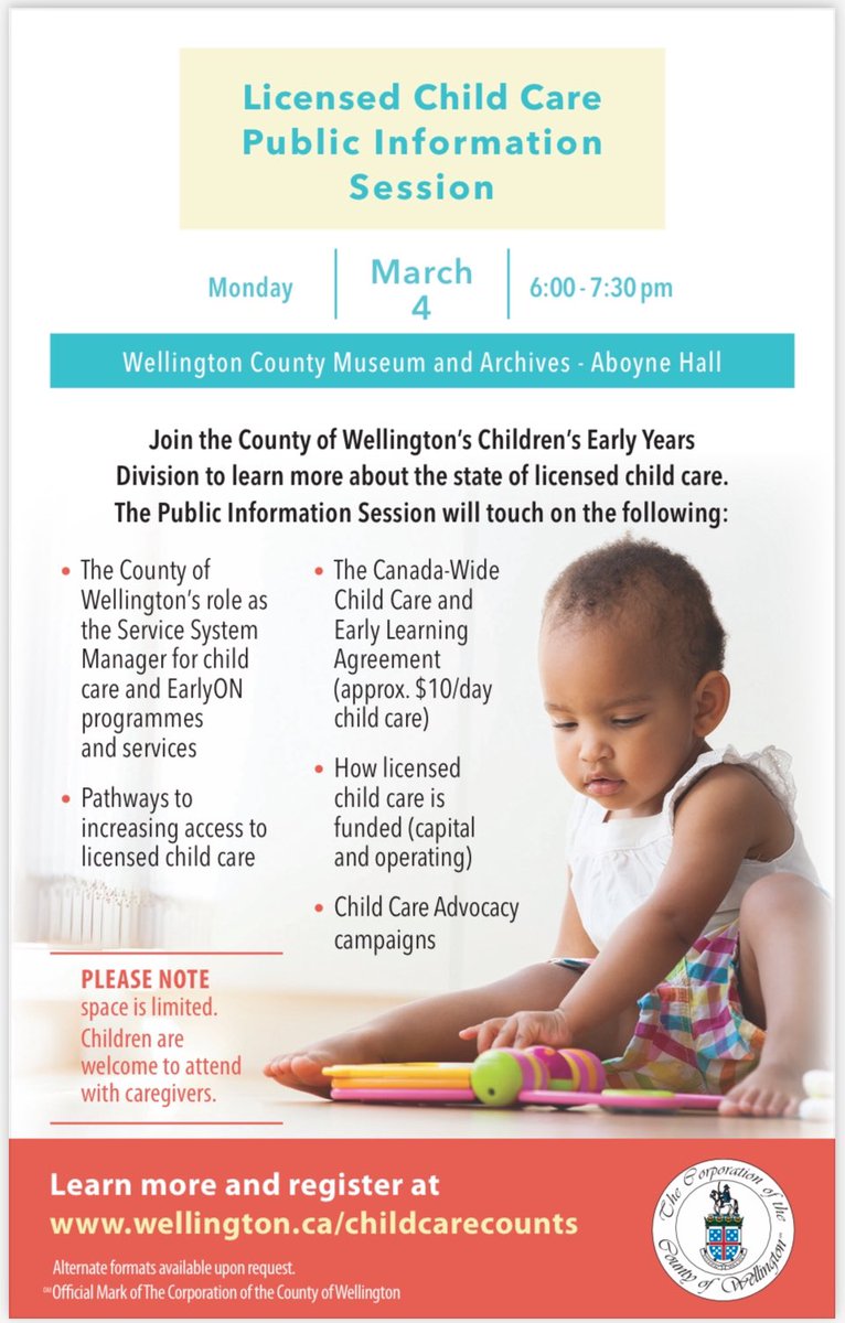 Join us to learn about the County’s role in childcare as well as how to advocate for increased affordable, high quality, licensed spaces in @wellingtncounty. RSVP tinyurl.com/mu8kmry3
