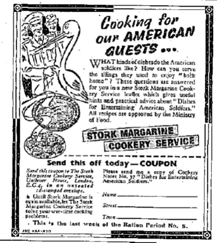 MickHayes1's tweet photo. Nice #StorkMargarine #SWWad from Dec 1942 for the #StorkCookeryService offering a booklet to help the British entertain American soldiers #History #1940sad https://t.co/w9WIbY9sEX
