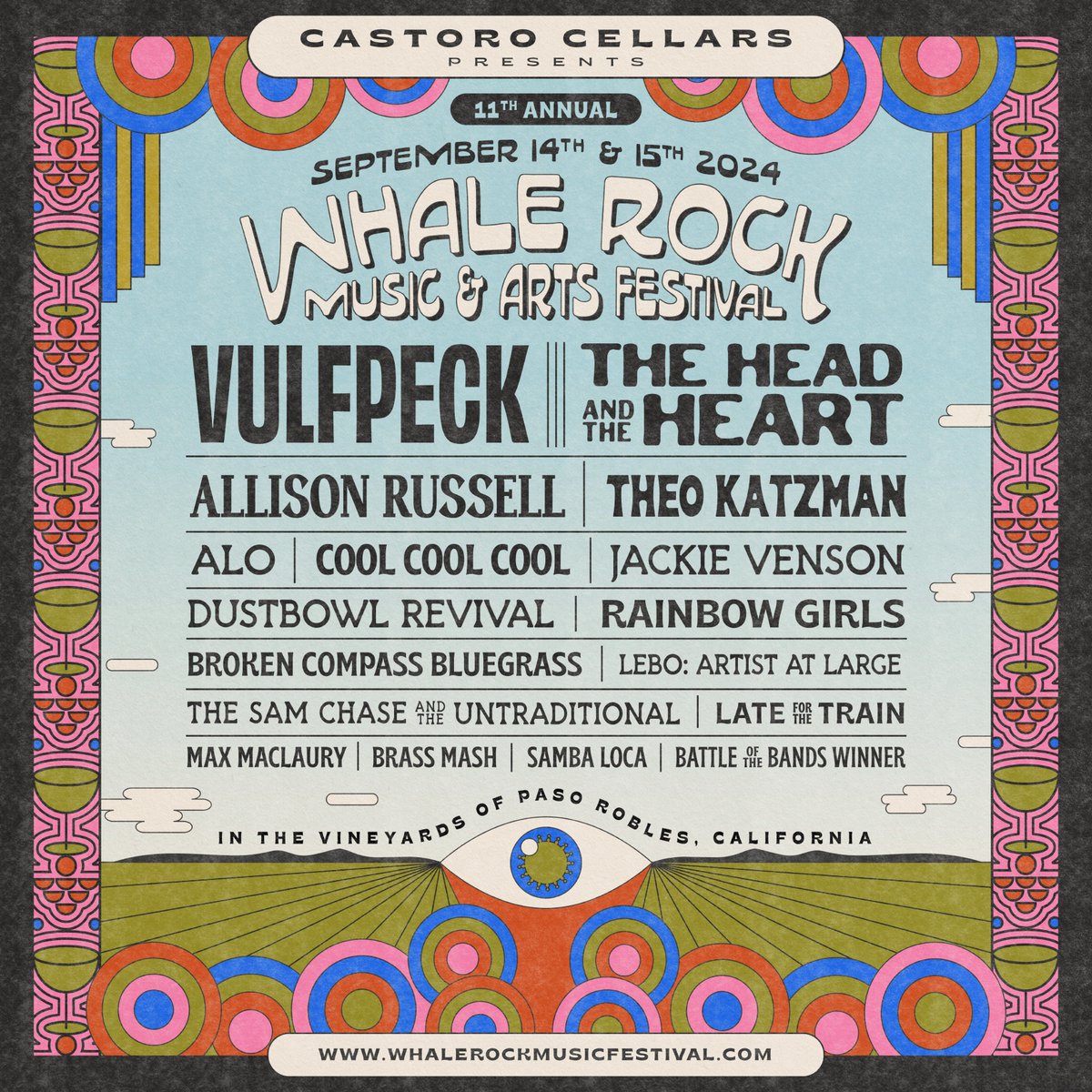 We are very excited to be performing at the 11th annual Whale Rock Music and Arts Festival at Castoro Cellars winery in beautiful Paso Robles, CA! See you in September!  #wrmf24

Tickets here: whalerockmusicfestival.com/tickets