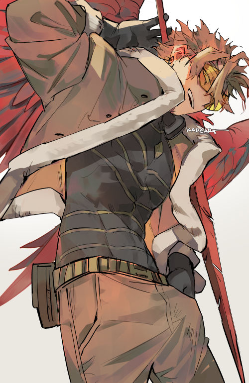 hawks (boku no hero academia) 1boy male focus solo wings blonde hair gloves jacket  illustration images