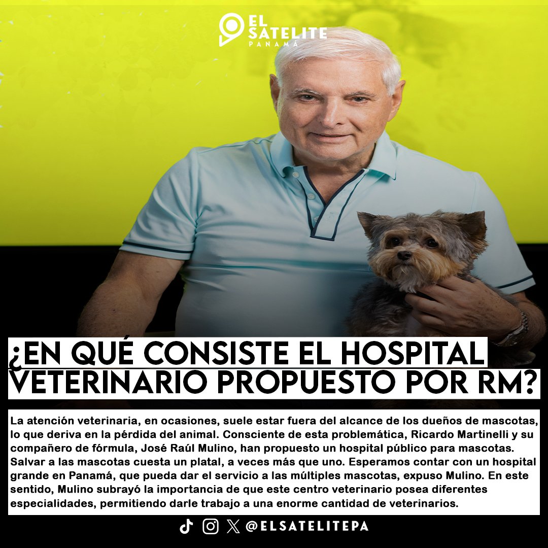 elsatelitepa's tweet photo. 🇵🇦 | ¿EN QUÉ CONSISTE EL HOSPITAL VETERINARIO PROPUESTO POR RM?

Ricardo Martinelli y José Raúl Mulino, han propuesto un hospital público para mascotas. Salvar a las mascotas cuesta un platal, a veces más que uno. Expuso Mulino https://t.co/ys9IvNbVnA