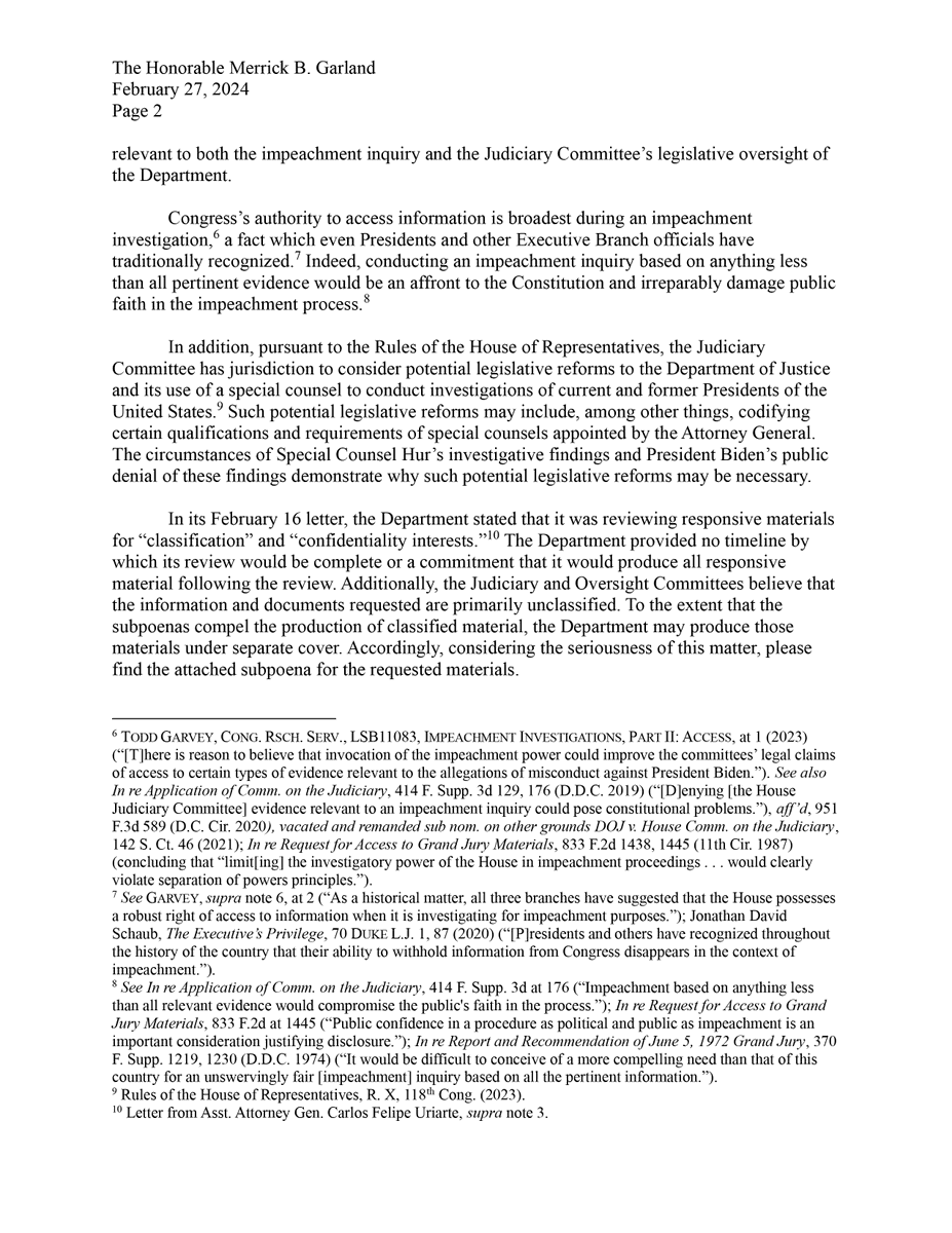 GOPoversight's tweet photo. 🚨 BREAKING: Chairmen Comer and Jordan are subpoenaing the DOJ for Special Counsel Hur’s Joe Biden interview records, including transcripts, notes, video, and audio files.