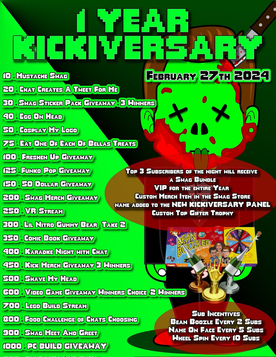 Swagd0s's tweet photo. Only a few more hours! Be there for our first ever #Kickiversary Celebration!! 🥂🥂
See you all @ 4pm MST!! https://t.co/Mhm0ZhCqfm