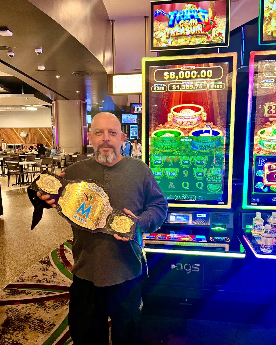 MorongoCasino's tweet photo. Meet our lucky jackpot winner Khodr who just hit a huge win of $8,769.23 on Triple Coin Treasure! 🌟💰 

🎰 Denom: 1¢ Winning Bet: $4 Max Bet: $8

#morongocasino #goodtimes #bestofthesouthland #JackpotWinner https://t.co/nIMZe01puo