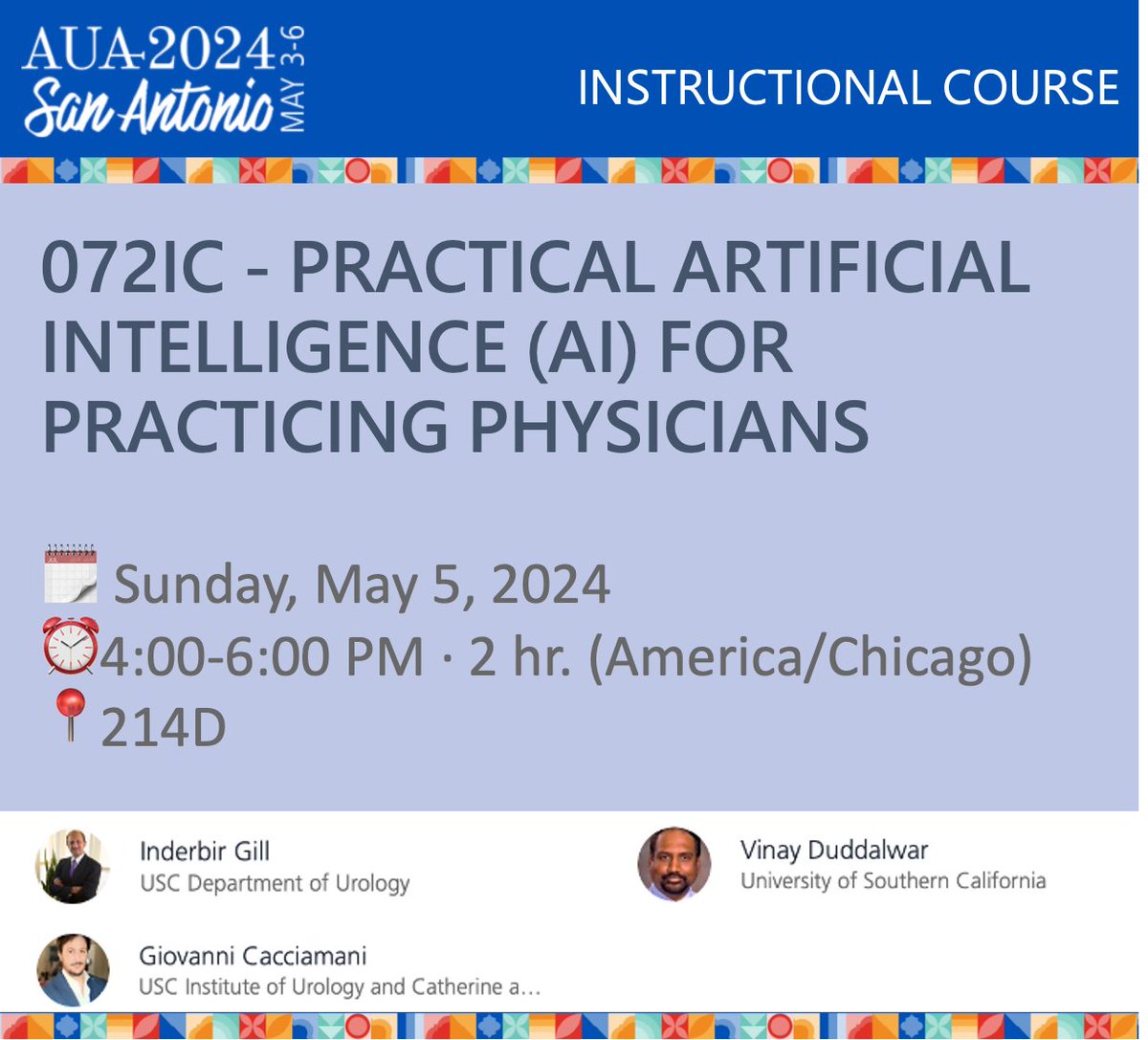 🎓Join our inaugural <a href="/AmerUrological/">Amer. Urol. Assn.</a>  instructional course to learn how #AI can enhance clinical practice &amp; research 

💡From simplifying workflows to reducing diagnostic errors, this course will equip you with practical skills to thrive in Urology 2.0

👉Register now