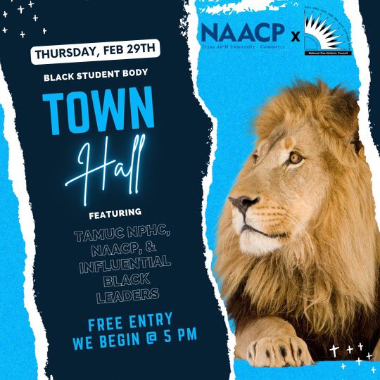 TAMUC NPHC (@nphcattamuc) on Twitter photo Join us Thursday, February 29th, in RSC Traditions for our Black Student Body Town Hall Meeting. Come meet and discuss with NPHC and <a href="/TAMUCNAACP/">TAMUC NAACP</a>โผ๏ธ See you There๐ Join us Thursday, February 29th, in RSC Traditions for our Black Student Body Town Hall Meeting. Come meet and discuss with NPHC and <a href="/TAMUCNAACP/">TAMUC NAACP</a>โผ๏ธ See you There๐