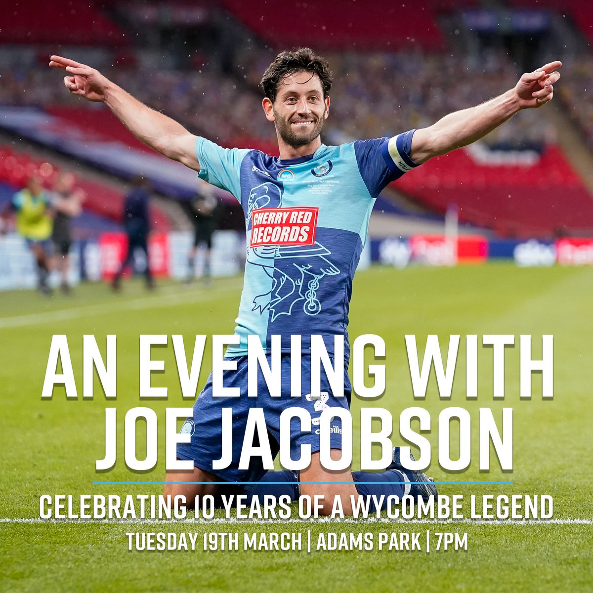 🗓️ A date for your diaries! An Evening with @joe_jacobson at Adams Park on Tuesday 19th March, celebrating 10 years of a Wycombe Wanderers legend. Featuring special guests! Ticket details to come this week.