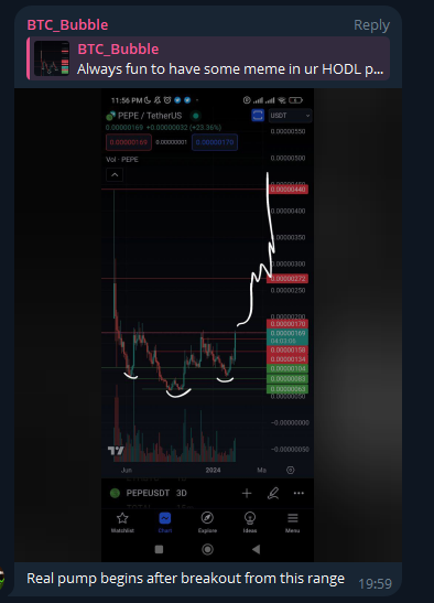 JLBtc's tweet photo. Did you miss this $PEPE chart that @BTC_Bubble  posted in the FREE Telegram yesterday? If so, you're missing out!!

Join us today:
https://t.co/QoKiDXoLgb

#crypto #eth #meme https://t.co/uYvLPT5pa6