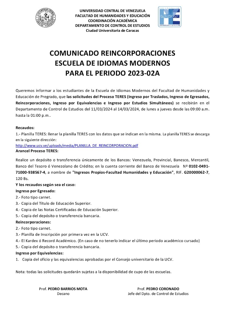 Atención estudiantes de la EIM que desean solicitar reincorporación.