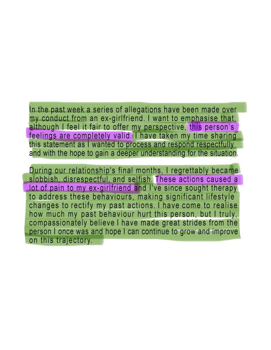 eppyco's tweet photo. @WilburSoot For anyone who said he apologized
 
The things highlighted green is him defending himself
The things highlighted pink is him talking about Shelby

He made this “apology“ 99% about him . https://t.co/En2z7lD6cF
