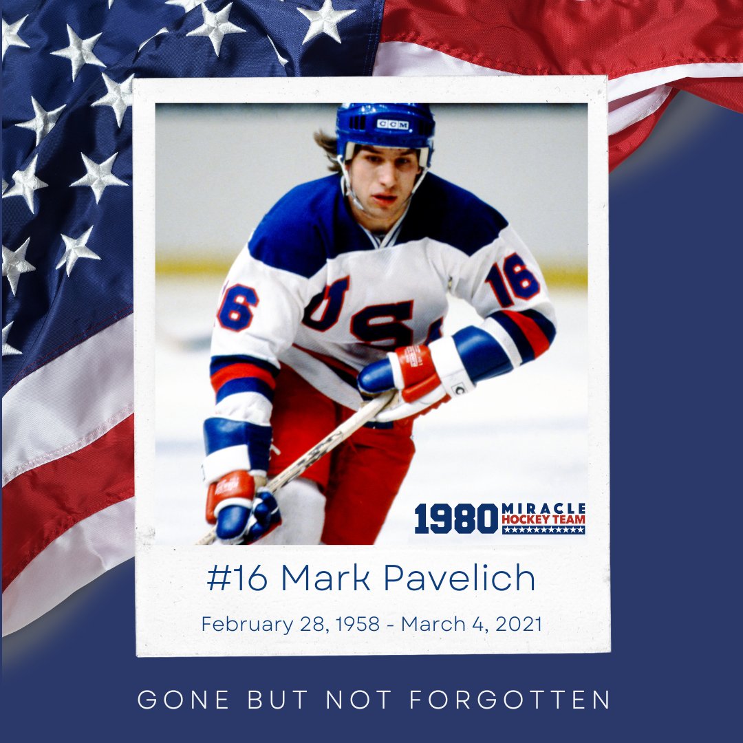 Today marks three years since we lost our teammate #16 Mark Pavelich. We miss you Pav.

To learn more about Pav's story, mental illness & The Ranch visit: theranchteammatesforlife.org. Consider a donation today in Pav's honor! 🏒🏅🇺🇸

#Pav #RIP #MiracleOnIce #80Gold #TeammatesForLife