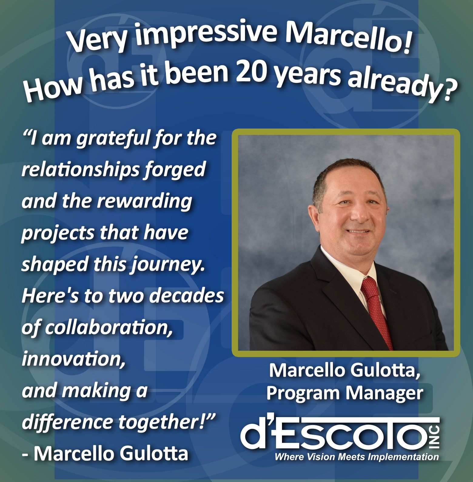d'Escoto, Inc. on X: Exciting Milestone Alert! Today, Marcello