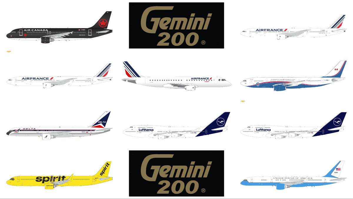 TAKEOFF! Gemini200 1:200 Feb.-March 2024: Air Canada Jetz A320, Air France 777-300ER, Air France HOP E190, Royal Canadian Air Force CC-330, Delta Air Lines 757-200, Lufthansa 747-400, Spirit Airlines A321neo, U.S. Air Force C-32A (757-200). Visit geminijets.com
