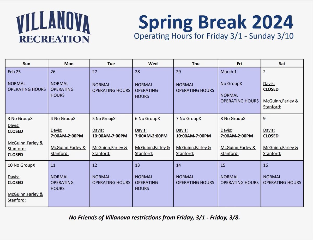 Check out our 2024 Spring Break fitness center hours!