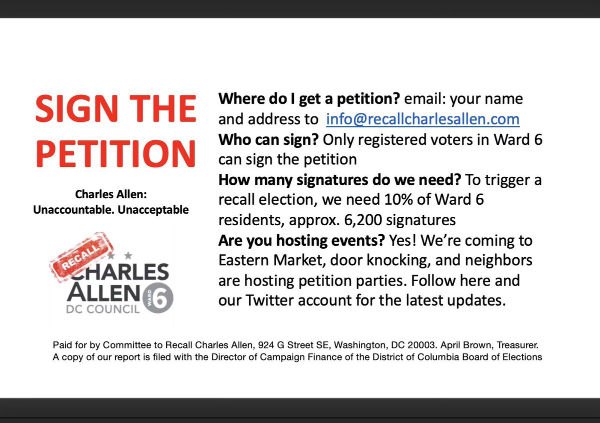 recallallen's tweet photo. DC Ward 6 voters: the reasons to sign the #recallcharlesallen petition are clear.
WE -
- SIGN to Save Lives
- SIGN for Safer Neighborhoods
- SIGN a for Small Business
- SIGN to Reject Failed Policies
- SIGN for Change
#FightCrimeSIGN!
Join us! Here’s how: https://t.co/EAOeLhCzC0