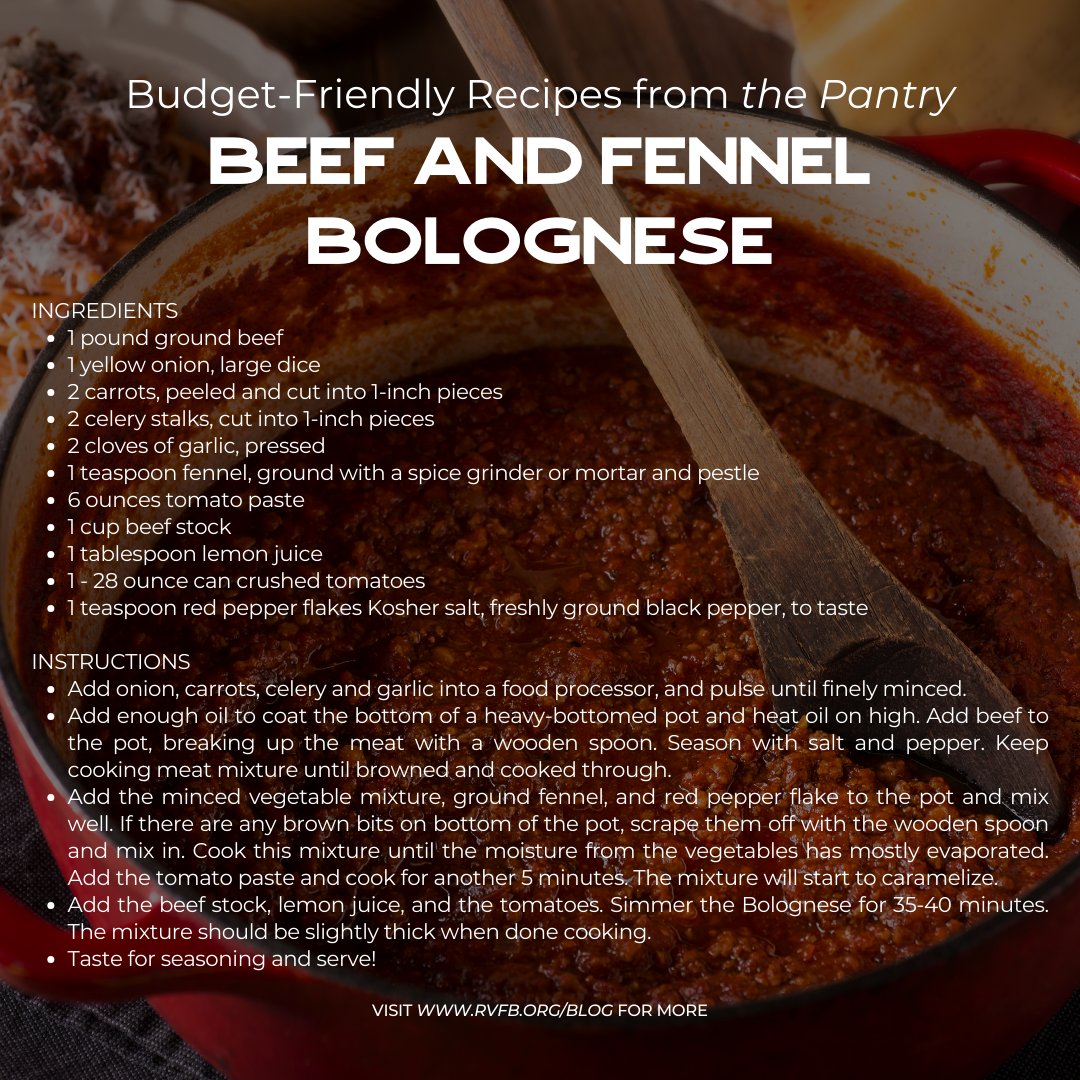 Are you looking for a dinner option that’s delicious and leaves you with an extra meal to stick in the freezer for another day? Dive into this month’s recipe from the Pantry!

rvfb.org/blog/beef-and-…