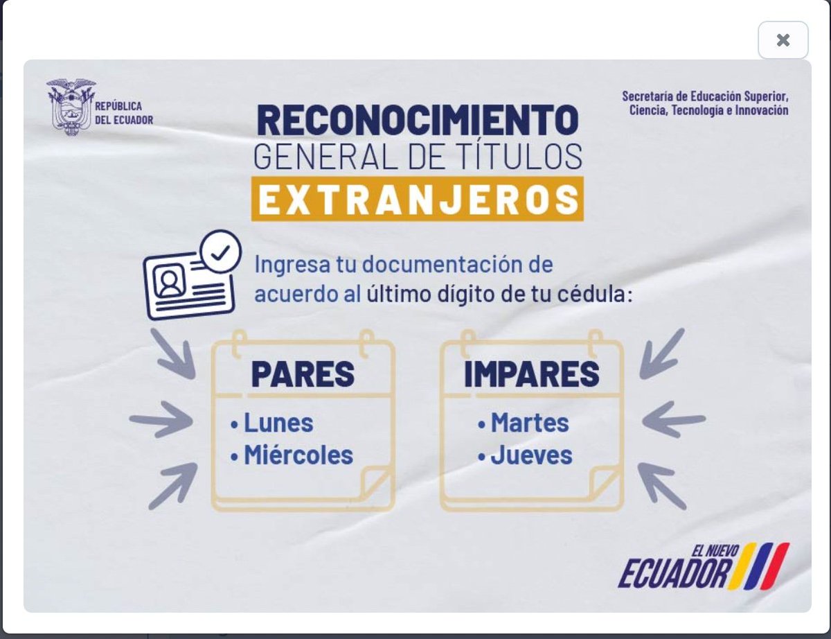 patyastudillo's tweet photo. @Educacion_Ec @Presidencia_Ec  es una vergüenza que la @senescyt  aún mantenga el ingreso de trámites por el último dígito de la cédula cómo en pandemia.
Además que 1 semana la página no funcionó por mantenimiento supuestamente

Será que ya se modernizan y atiende todos los días? https://t.co/BimUhd1fdM
