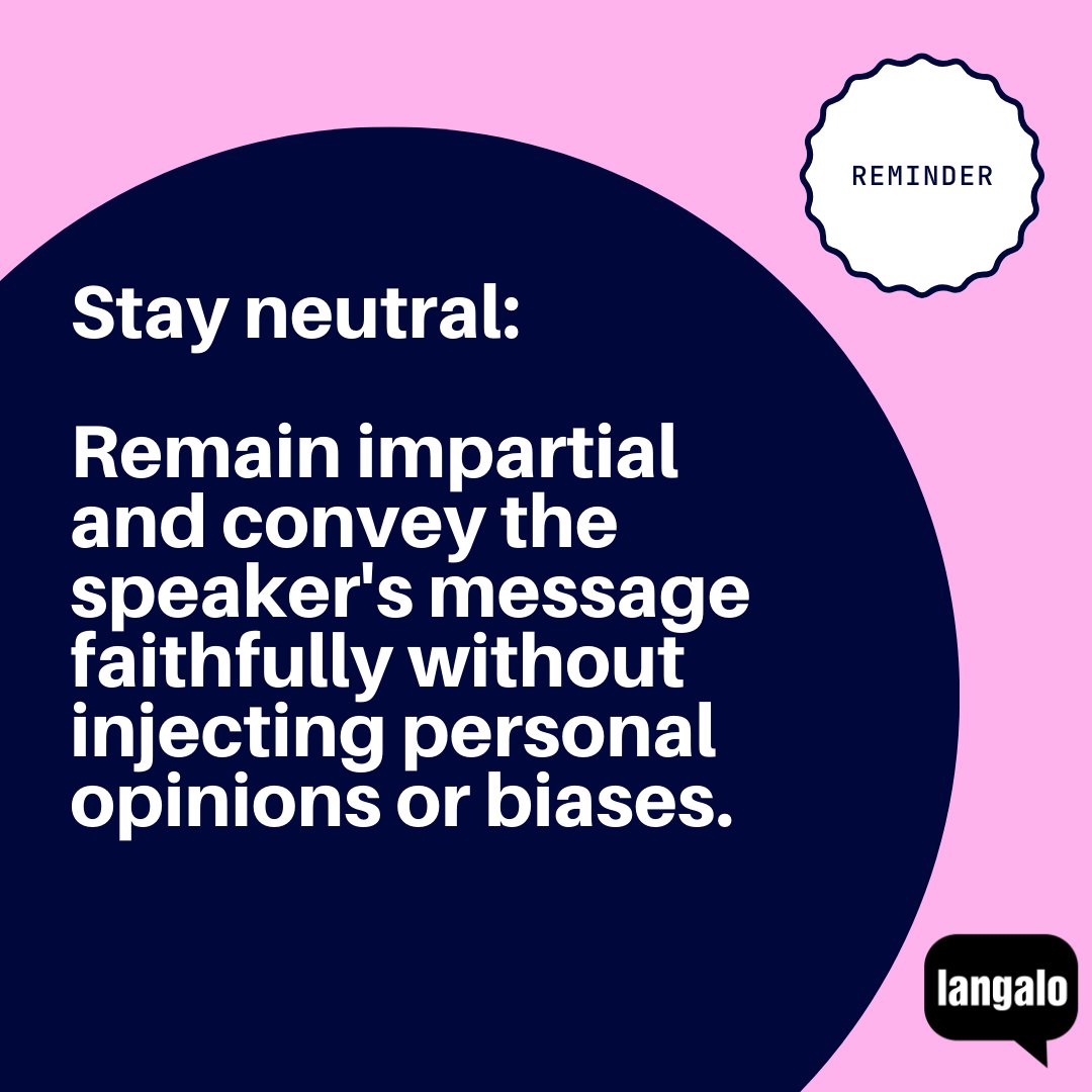 langaloinc's tweet image. For beginner interpreters, remember to stay unbiased because putting your personal ideas or opinions can change the message completely.

#Interpreter #interpretertip #LanguageAccess