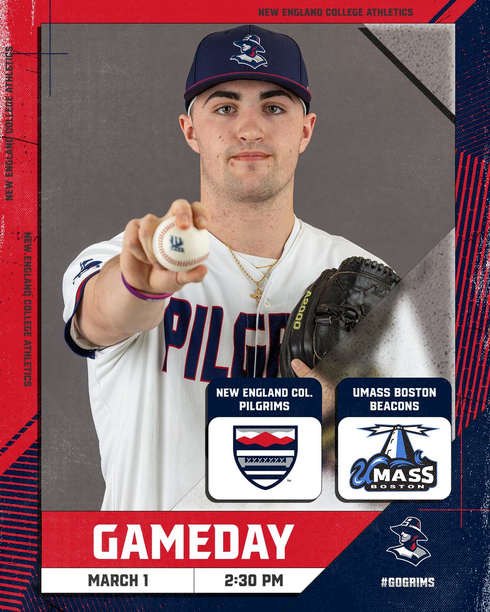 .<a href="/baseball_nec/">NEC Baseball</a> stays on the road as they play the UMass Boston Beacons at the Monan Park with first pitch coming in at 2:30 PM

#GoGrims | <a href="/NewEngCollege/">New England College</a>