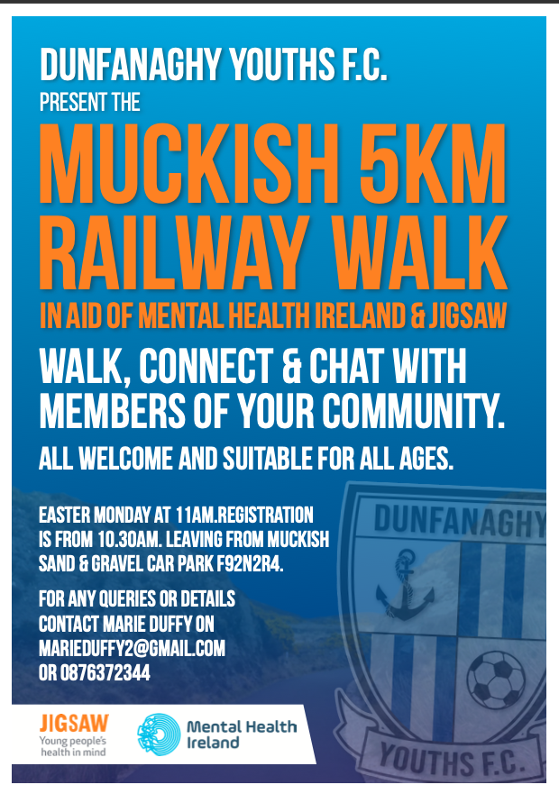 I'm holding a 5km walk along the Muckish Railway Walk on Easter Mon, April 1 at 11am. I want to bring people together to walk, chat and connect while raising awareness about mental health & money for @MentalHealthIrl and @JigsawDonegal Please share.