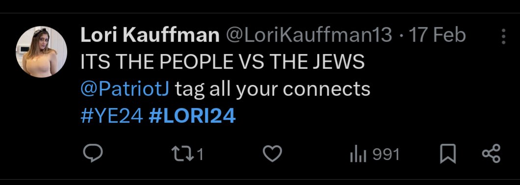 #Lori24

What does people versus the Jews mean?

Do folks think Lori might be antisemitic?