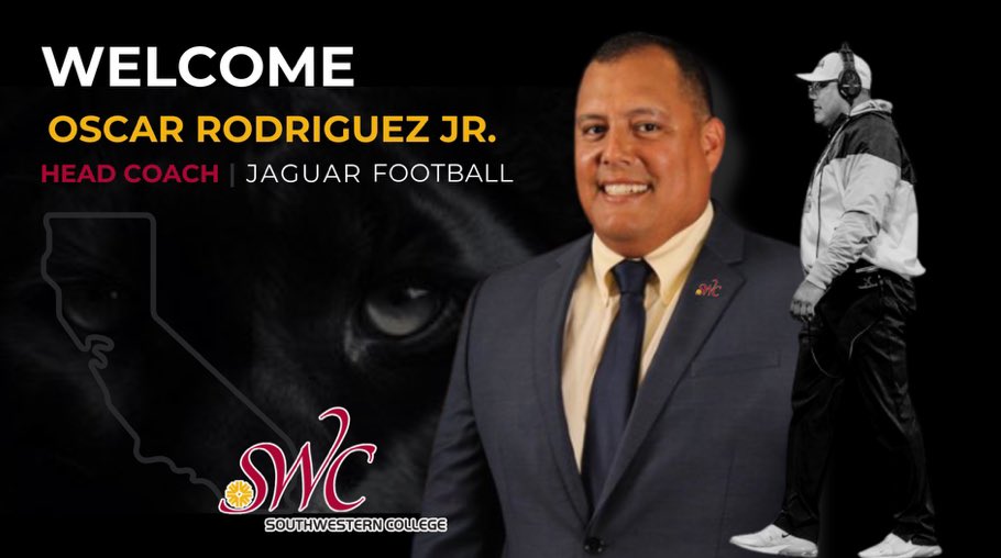 Last week Jaguars are happy to announce the hiring of new Head Coach Oscar Rodriguez Jr. from University of Kansas Jay Hawk Football! @sdfootball @jucoroute @TP_recruiting @Daygofootball @JuCoFootballACE @JuCoLink @KUSIPPR @KingofJUCO @JUCOFFrenzy @JUCOInsider @SDFBRecruits