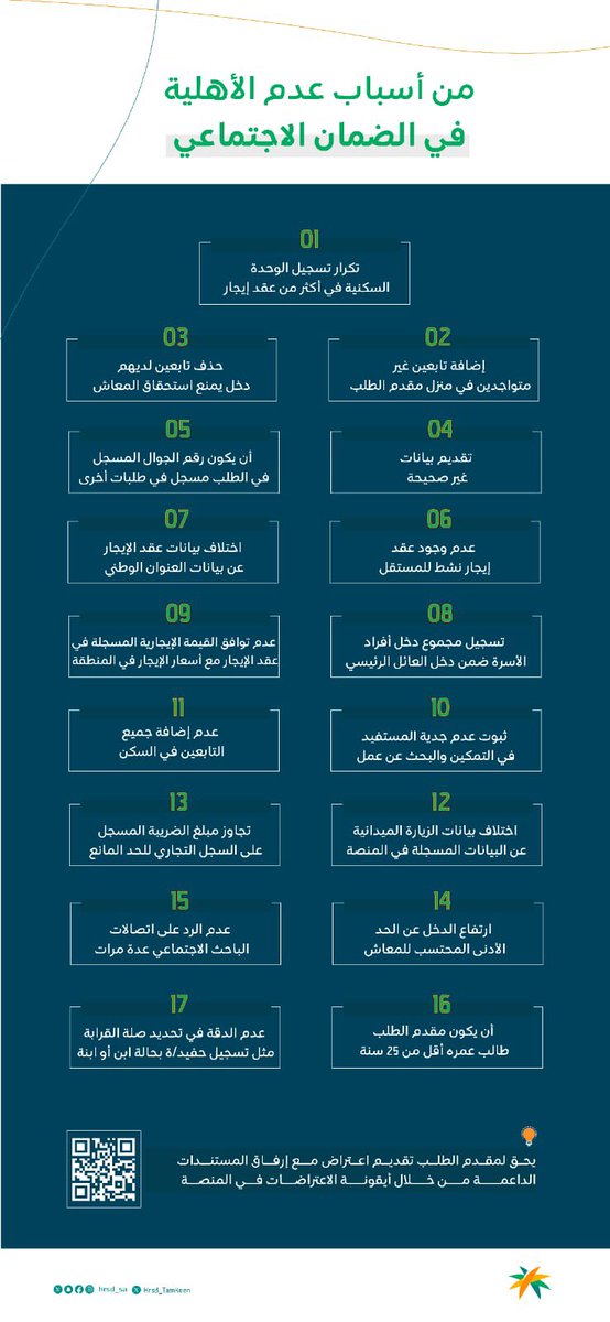 أسباب عدم الأهلية في الضمان الاجتماعي :